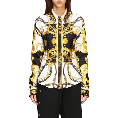 black and white versace lady top and bottom|Versace women's shirts.